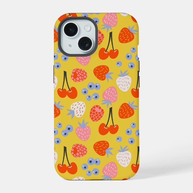 Bright Colourful Berry Fruit Pattern iPhone 15 Case (Back)