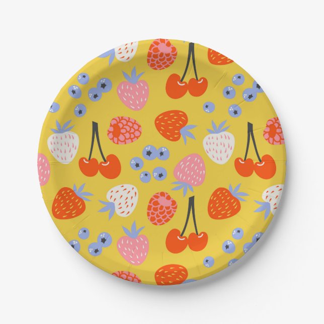 Bright Colourful Berry Fruit Pattern Paper Plate (Front)