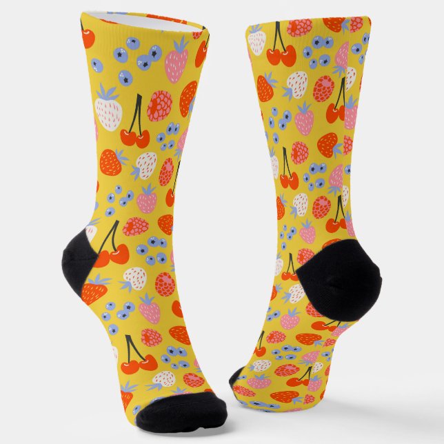 Bright Colourful Berry Fruit Pattern Socks (Angled)