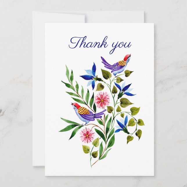 Bright Colourful Birds and Flowers  Thank You Card (Front)