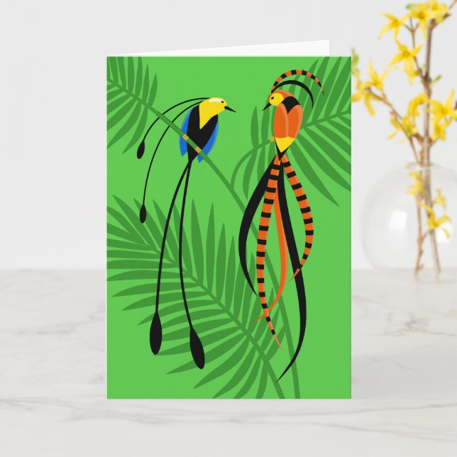 Bright Colourful Birds of Paradise Blank Card (Yellow Flower)