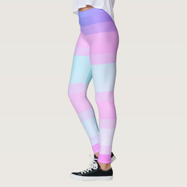 Bright Colourful Blue Pink Green Pastel Stripes Leggings (Left)