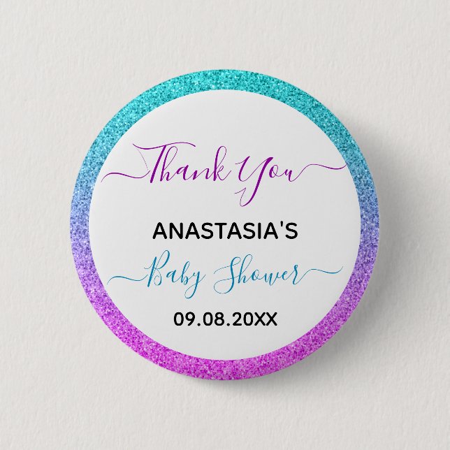 Bright Colourful Blue Purple Thank You Baby Shower 6 Cm Round Badge (Front)
