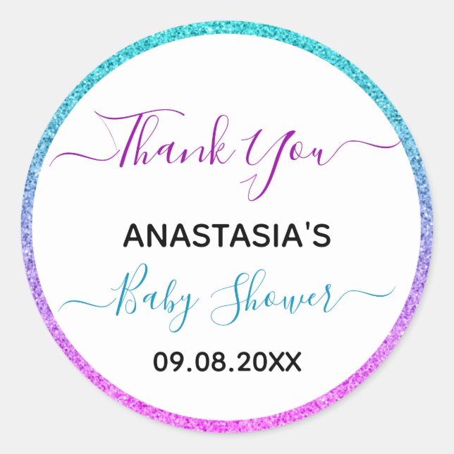 Bright Colourful Blue Purple Thank You Baby Shower Classic Round Sticker (Front)