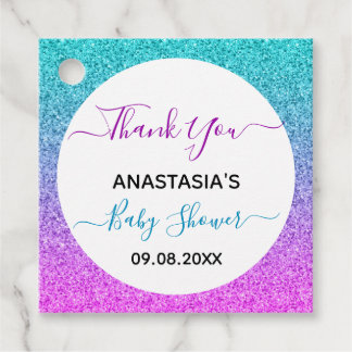 Bright Colourful Blue Purple Thank You Baby Shower Favour Tags