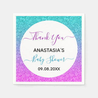 Bright Colourful Blue Purple Thank You Baby Shower Napkin