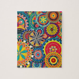 Bright Colourful Boho Floral Pattern Jigsaw Puzzle