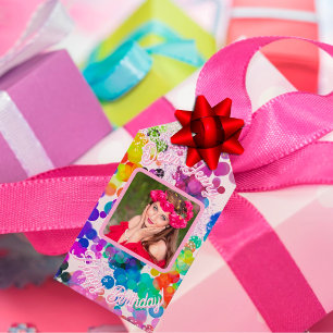 Bright Colourful Bokeh Greeting Photo Birthday Gift Tags