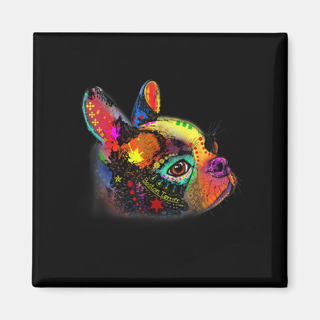 Bright Colourful Boston Terrier Watercolor Dog Art Magnet (Front)
