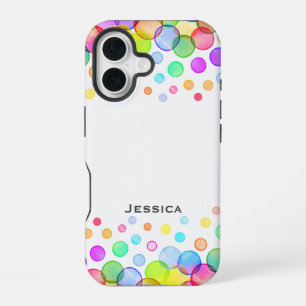 Bright Colourful Bubbles Personalised White iPhone 16 Case