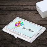 Bright Colourful Bunch of Balloons Streamers Business Card Holder<br><div class="desc">This silver business card case is light blue with a bunch of bright colourful balloons in yellow,  orange,  blue,  green,  purple,  and pink witch hanging matching streamers.  Customise your name with the template.</div>