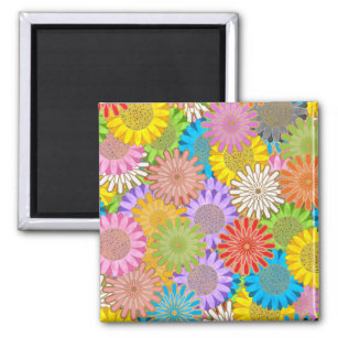 Bright Colourful Busy Chaotic Hippy Flower Pattern Magnet