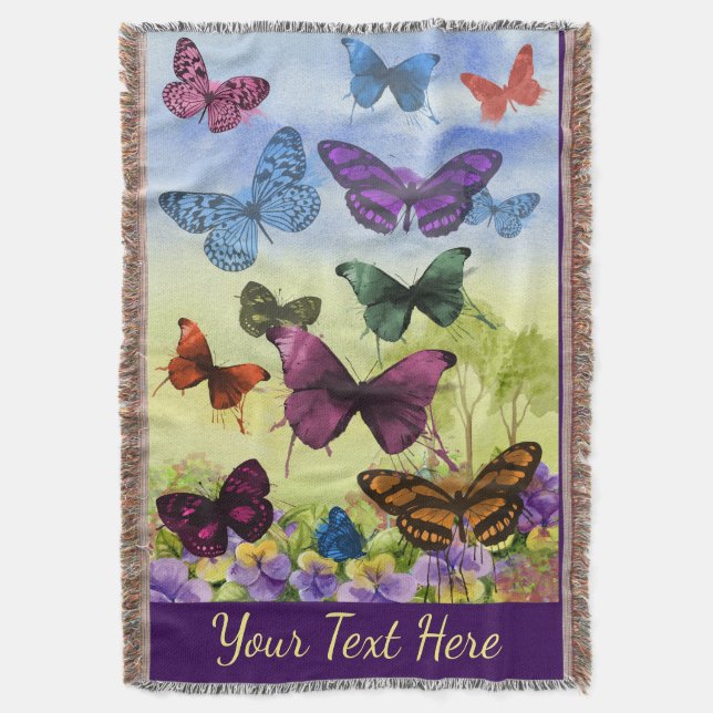Bright Colourful Butterflies Art Personalised Throw Blanket (Front Vertical)