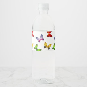 Bright Colourful Butterflies Water Bottle Label