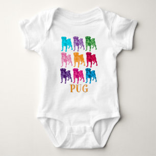 Bright Colourful Camouflage Pugs Baby Bodysuit
