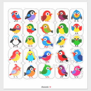 Bright Colourful Cartoon Birds set for Decor