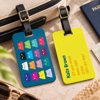 Bright Colourful Cat Luggage Tag Cute Travel
