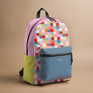 Bright Colourful Checkers Personalised Name Initia Printed Backpack