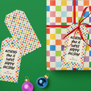 Bright Colourful Chequerboard Fun Custom Gift Tags