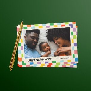 Bright Colourful Chequerboard Holiday Postcard