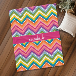 Bright Colourful Chevron Pattern Script Name Fleece Blanket