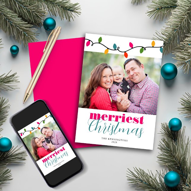 Bright Colourful Christmas Lights Holiday Photo (Bright Colorful Christmas Lights Holiday Photo Card)