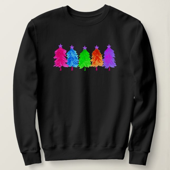 Bright Colourful Christmas Trees Sweatshirt (Design Front)