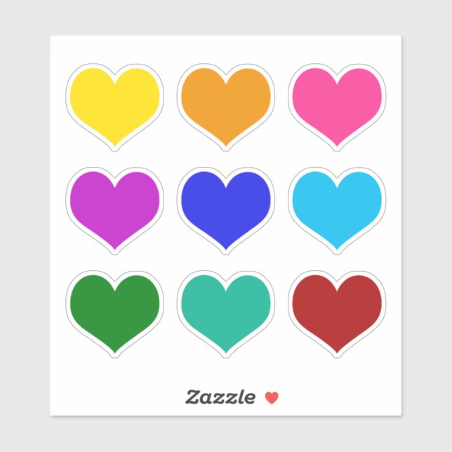 Bright Colourful Coloured Love Hearts Set of 9 (Sheet)