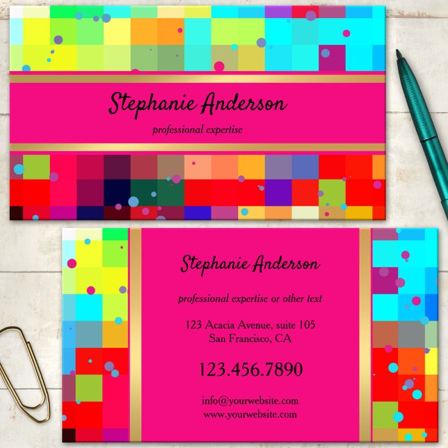 Bright Colourful Confetti Abstract Business Card (A colorful eye catching abstract business card featuring a checkered pattern with festive confetti )