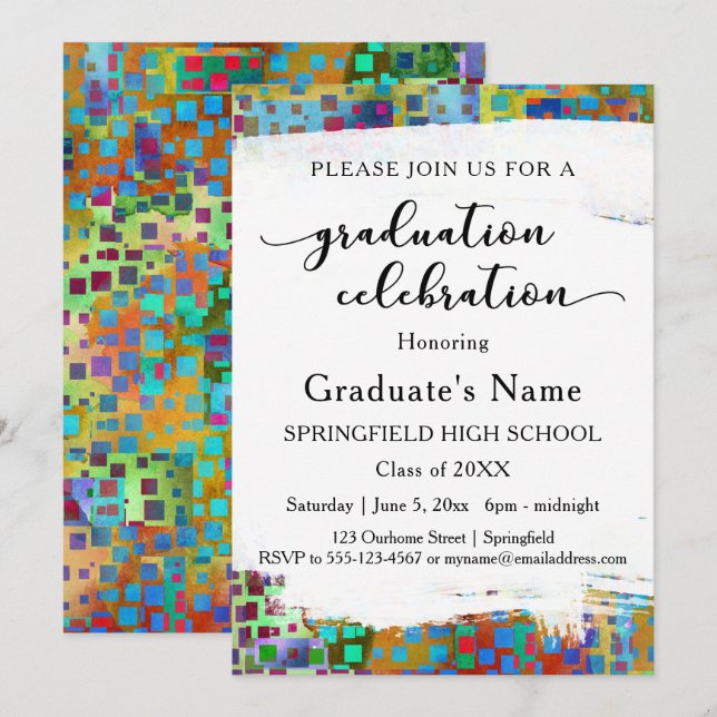Bright Colourful Confetti Graduation Party Invitation (Front/Back)