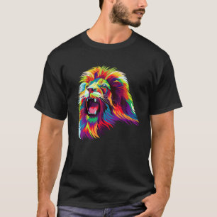 Bright Colourful Cool Lion Head Face Pop Cool Art T-Shirt