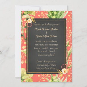 Bright Colourful Coral Peach Floral Invitation