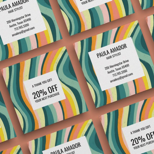 Bright Colourful Curvy Waves Handmade Chic Discount Card (Creator Uploaded)