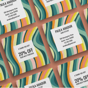 Bright Colourful Curvy Waves Handmade Discount Card