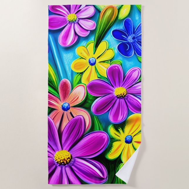 Bright Colourful Daisy Flowers Beach Towel (Front)