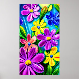 Bright Colourful Daisy Flowers Poster