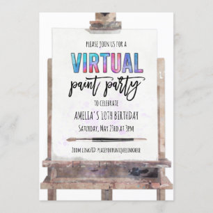 Bright Colourful Easel Virtual Paint Party Birthda Invitation