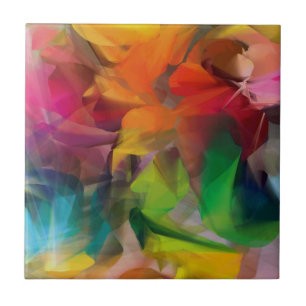 Bright Colourful Feather Art  Tile