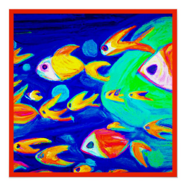 Bright Colourful Fish Patterns Painting. Buy Now Poster (Front)