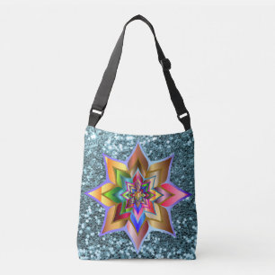 Bright Colourful Floral Aqua Faux Glitter Crossbody Bag