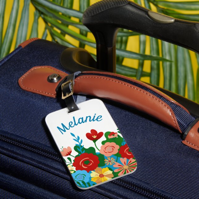 Bright Colourful Floral Bouquet Personalised Luggage Tag (Front Insitu 1)