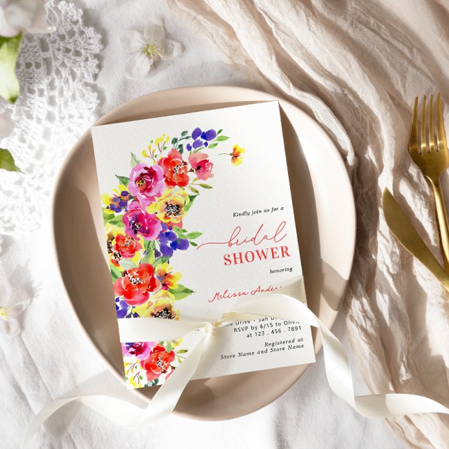 Bright Colourful Floral Bridal Shower Invitation (Creator Uploaded)