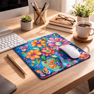 Bright Colourful Floral Mouse Pad