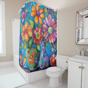 Bright Colourful Floral Shower Curtain