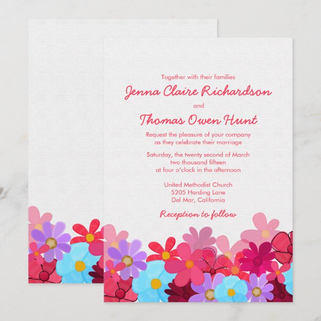 Bright  & Colourful Floral Wedding Invitation (Front/Back)