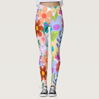 Bright Colourful Flowers Butterflies Leggings
