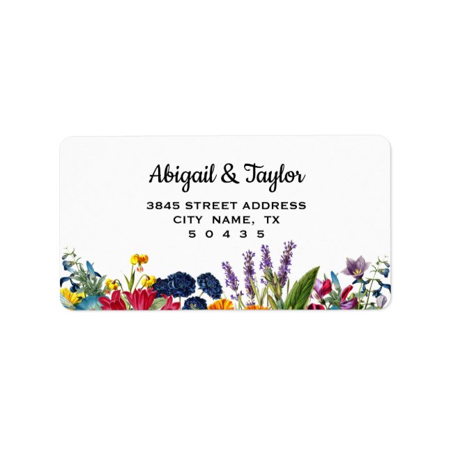 Bright Colourful Flowers Wedding Address Label (Front)