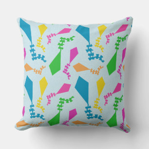 Bright Colourful Flying Kites in the Sky Cushion