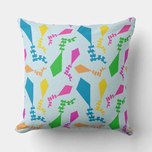 Bright Colourful Flying Kites in the Sky Cushion (Front)