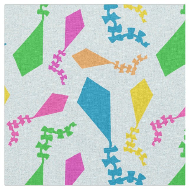 Bright Colourful Flying Kites in the Sky Fabric (Close Up)